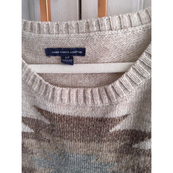 Y2K American Eagle Aztec tribal sweater size S Wool blend neutrals nordic USA - Picture 5 of 8
